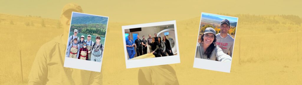 Dr. Veigel with his children, Dr. Veigel with his medical team, Dr. Veigel with his wife.