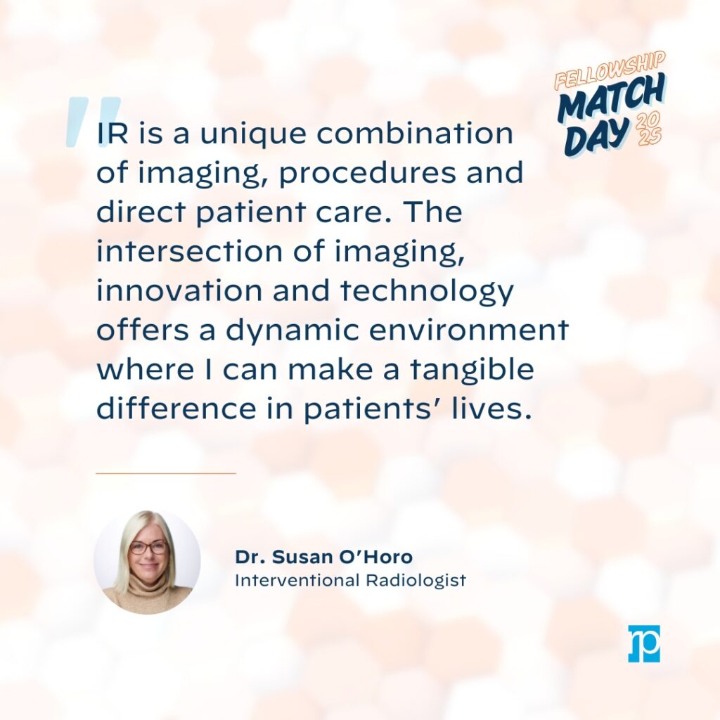 IT is a unique combination of imaging, procedures and direct patient care. The intersection of imaging, innovation and technology offers a dynamic environment where I can make a tangible difference in patients' lives."