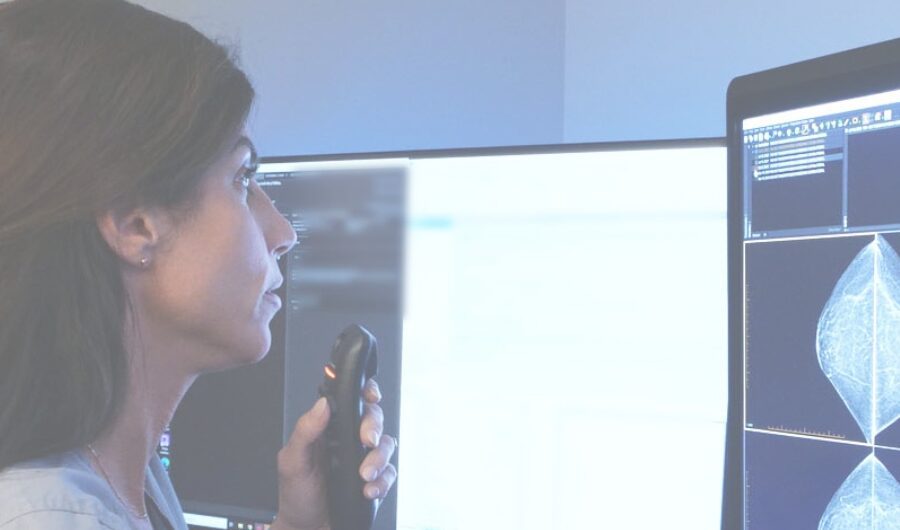 Dr. B examining a mammography image