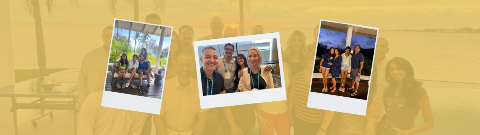 collage of 3 snapshots one of Dr. Hussaini with her family, another of her with teammates at PLS, and the third with her family again.