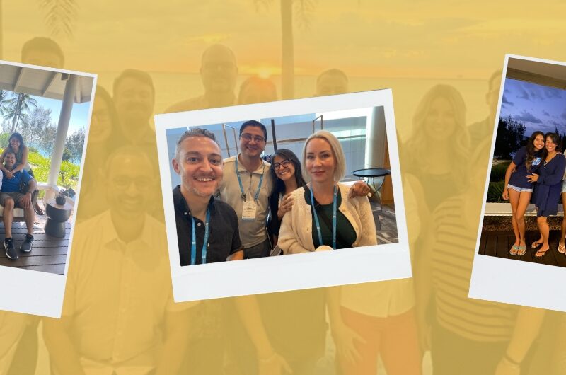 collage of 3 snapshots one of Dr. Hussaini with her family, another of her with teammates at PLS, and the third with her family again.