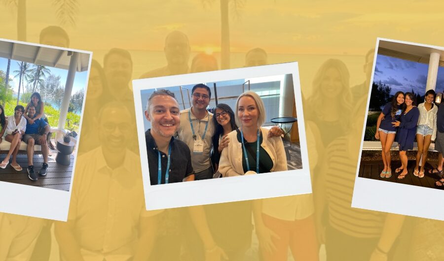 collage of 3 snapshots one of Dr. Hussaini with her family, another of her with teammates at PLS, and the third with her family again.