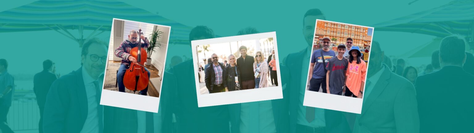 header with 3 different snapshots of Dr. Reddy with his family, colleagues, and playing the cello.