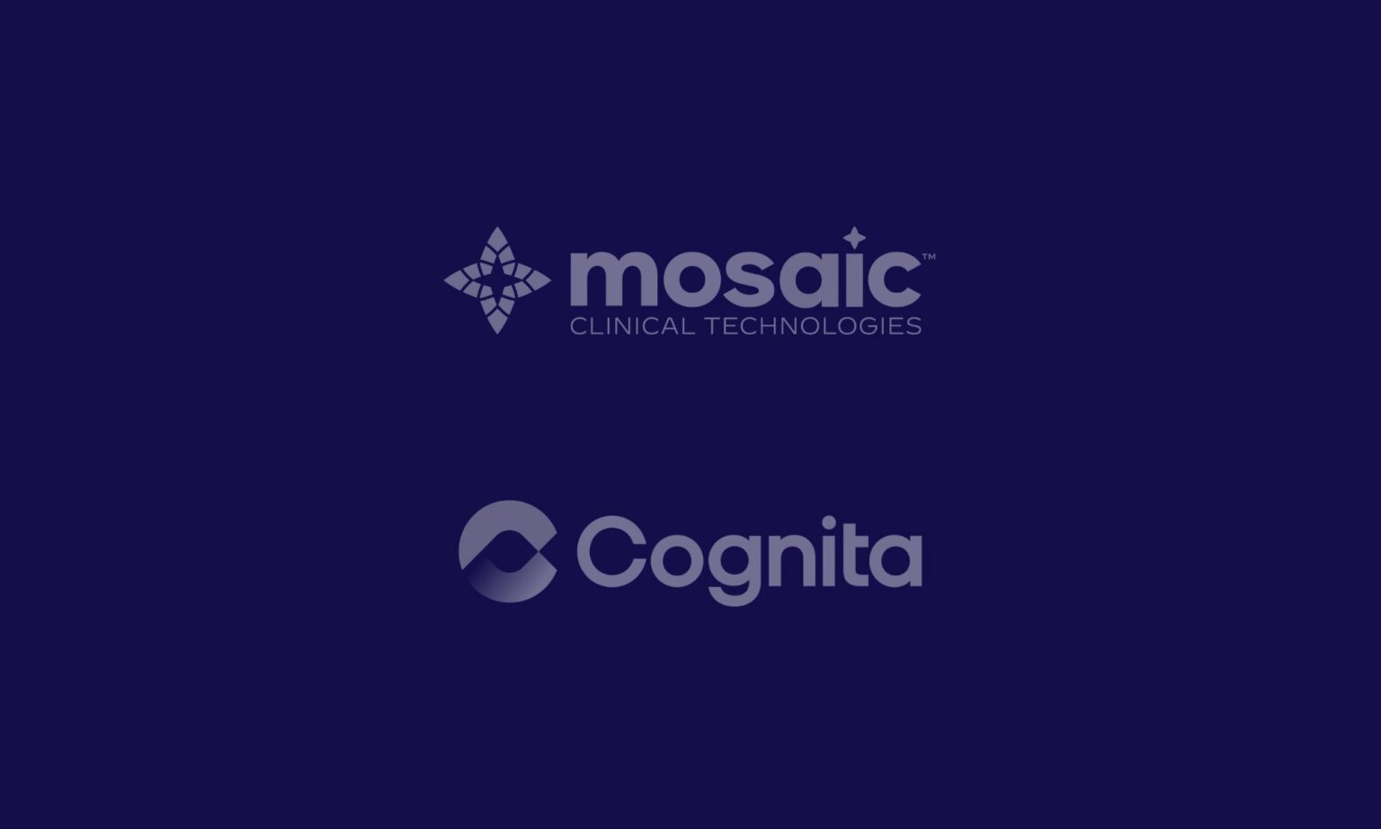 Two logos on a dark blue background: mosaic CLINICAL TECHNOLOGIES with a star-shaped icon above, and Cognita, an FDA contract partner, with a circular, wave-like icon to the left of the text.